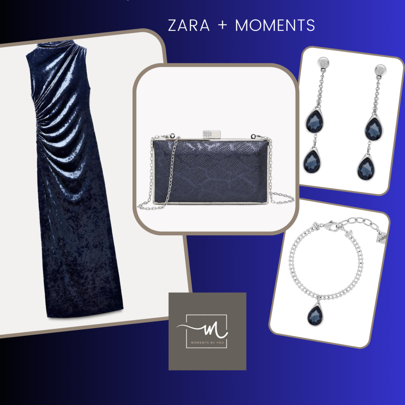 Bolso de mano fiesta serpiente azul noche combinado con plata - mbyou