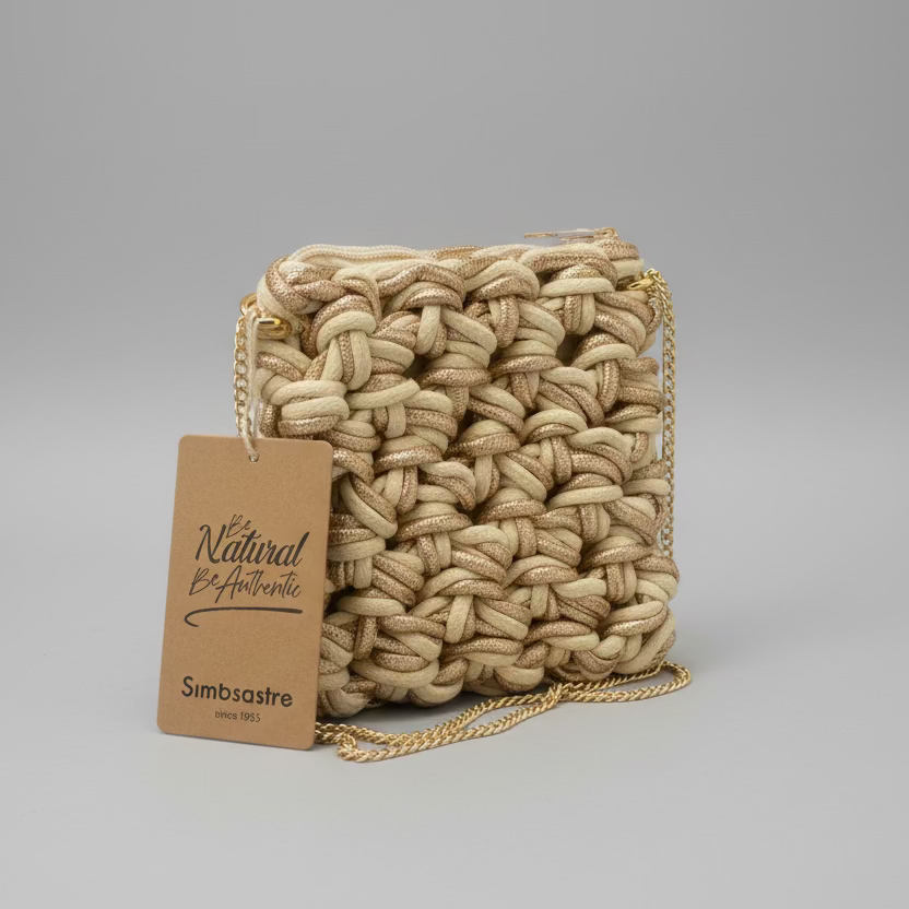 Bolso de hombro tipo red acabado beige y dorado- mbyou - Moments by You