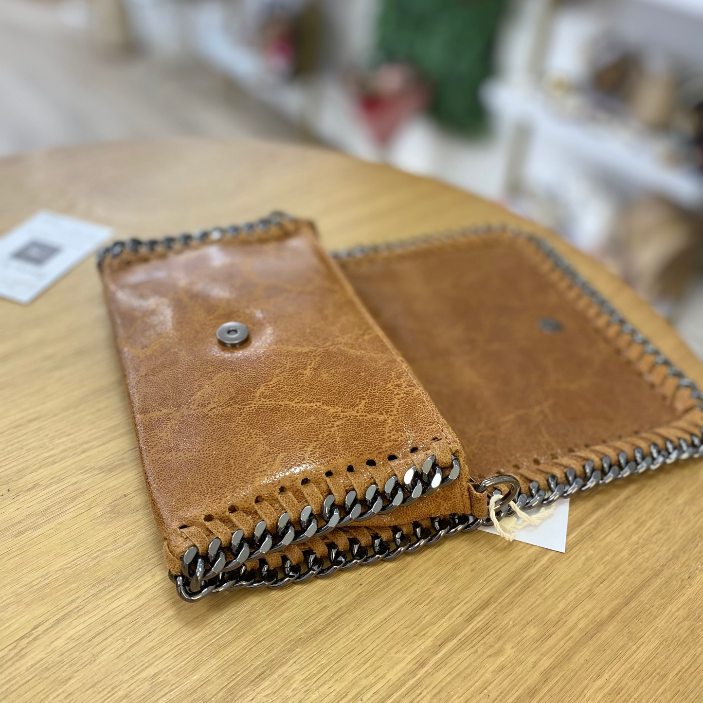 Bolso de piel auténtica 100% con cadena cosida plata oscura