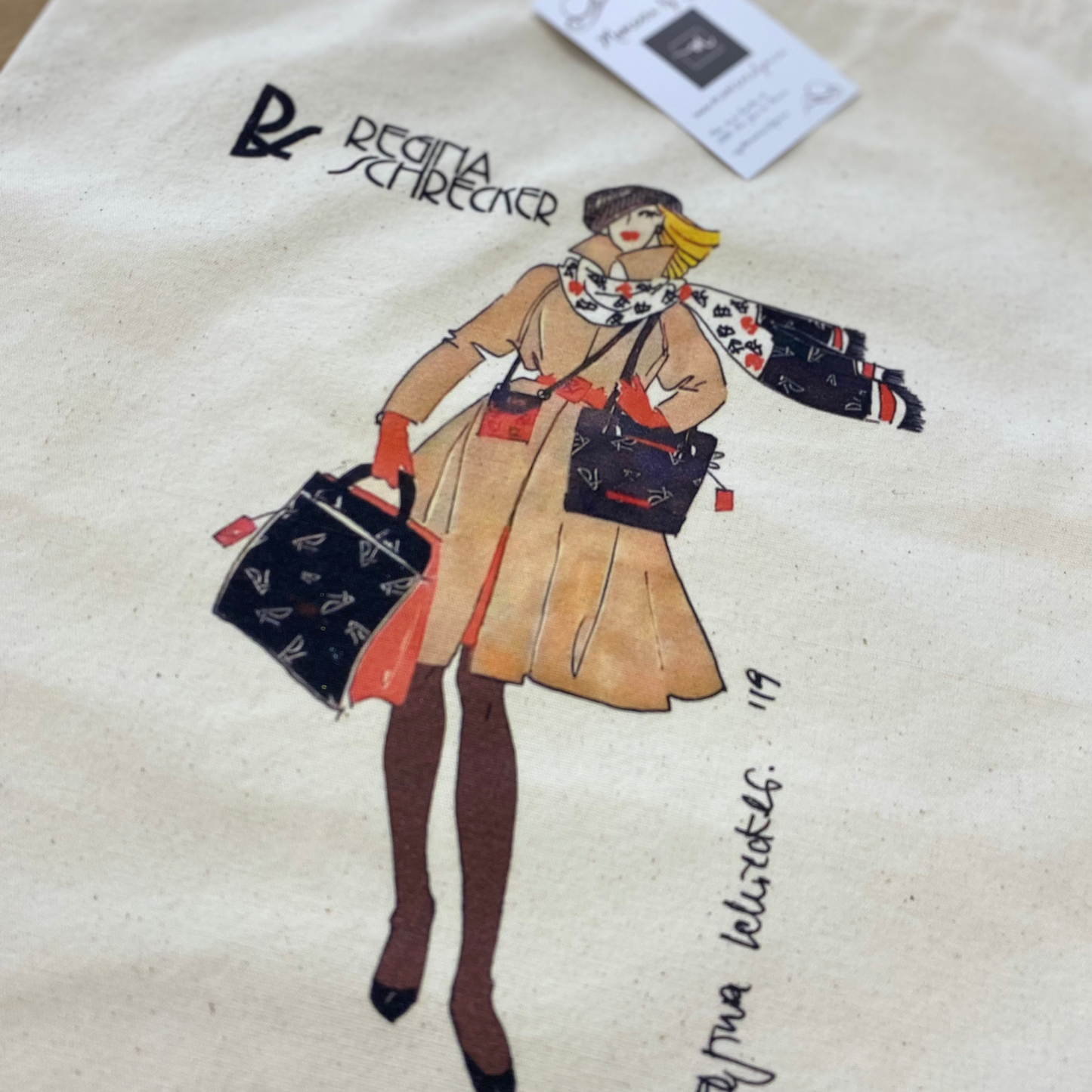 Tote bag de tela con detalle de mujer en color beige y marrón chocolate - mbyou