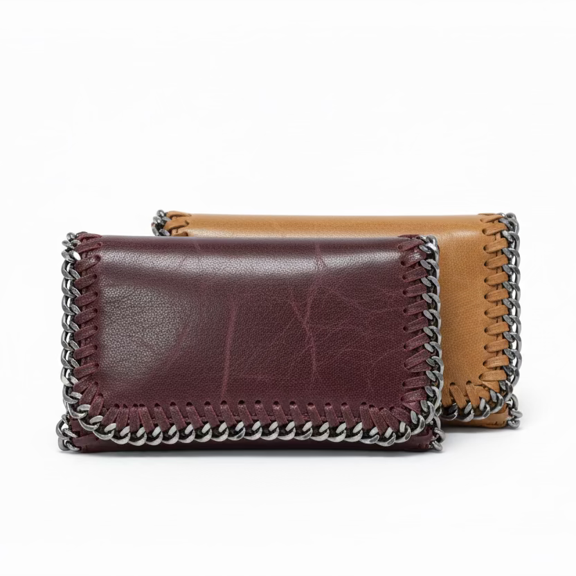 Bolso de piel auténtica 100% con cadena cosida plata oscura - Moments by You