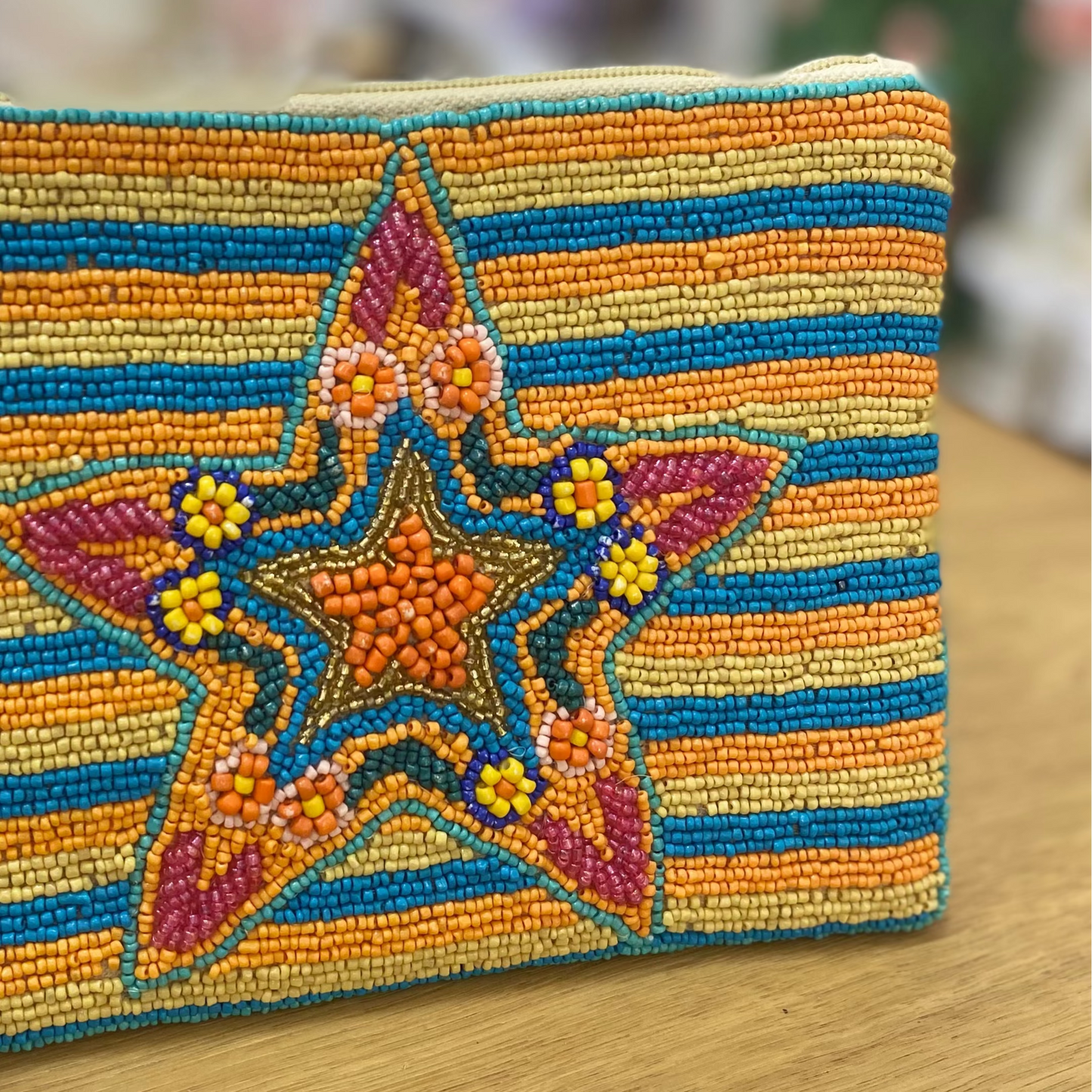Cartera de mano 100% algodón con bordados lineales y estrella de mar varios colores - mbyou