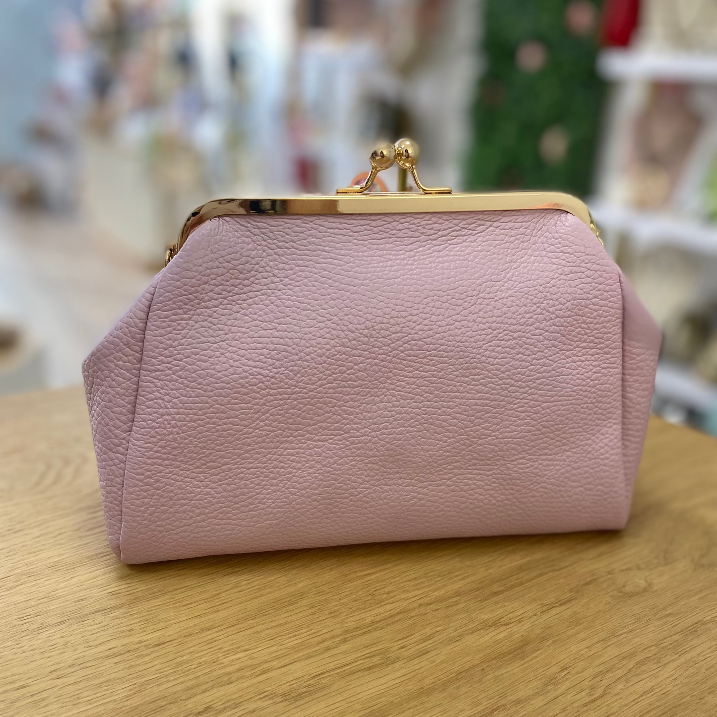 Bolso de piel 100% auténtica estilo vintage con cierre de bolas y color liso malva - mbyou