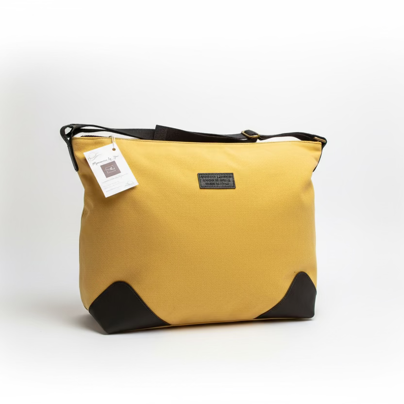 Bolso y mochila shopper loneta combinado con piel marrón chocolate