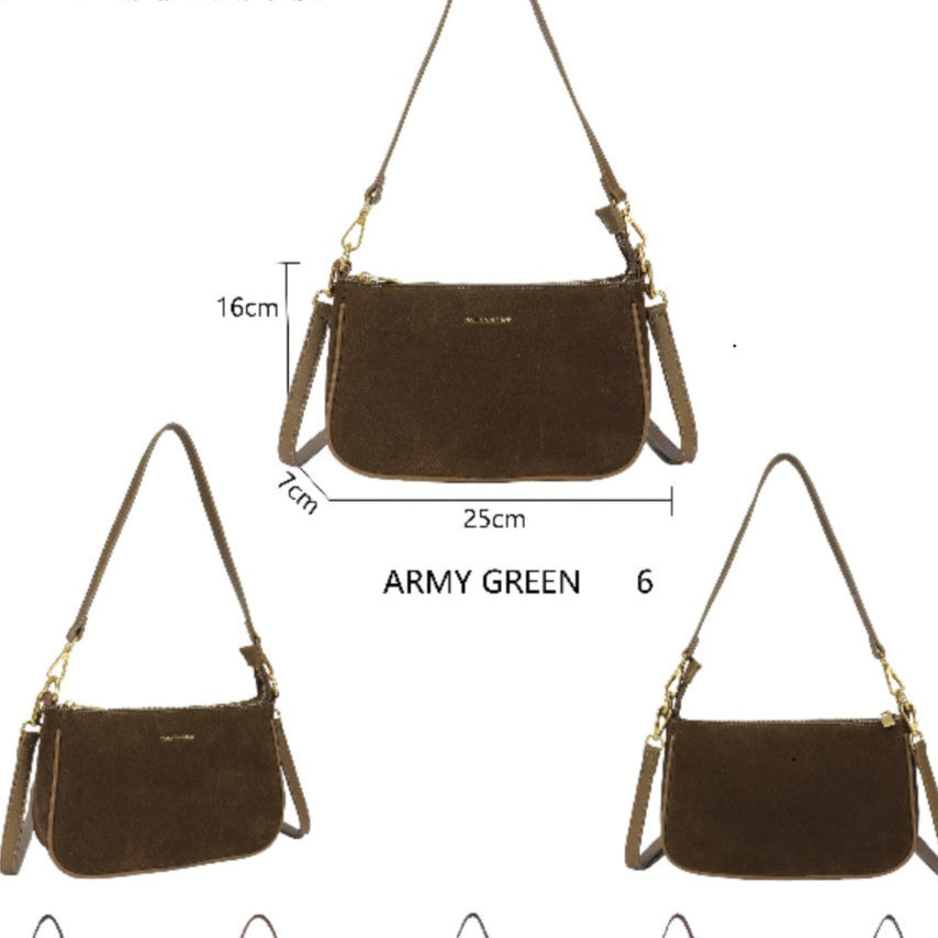 Bolso bandolera efecto piel de ante y ribete color verde militar - mbyou