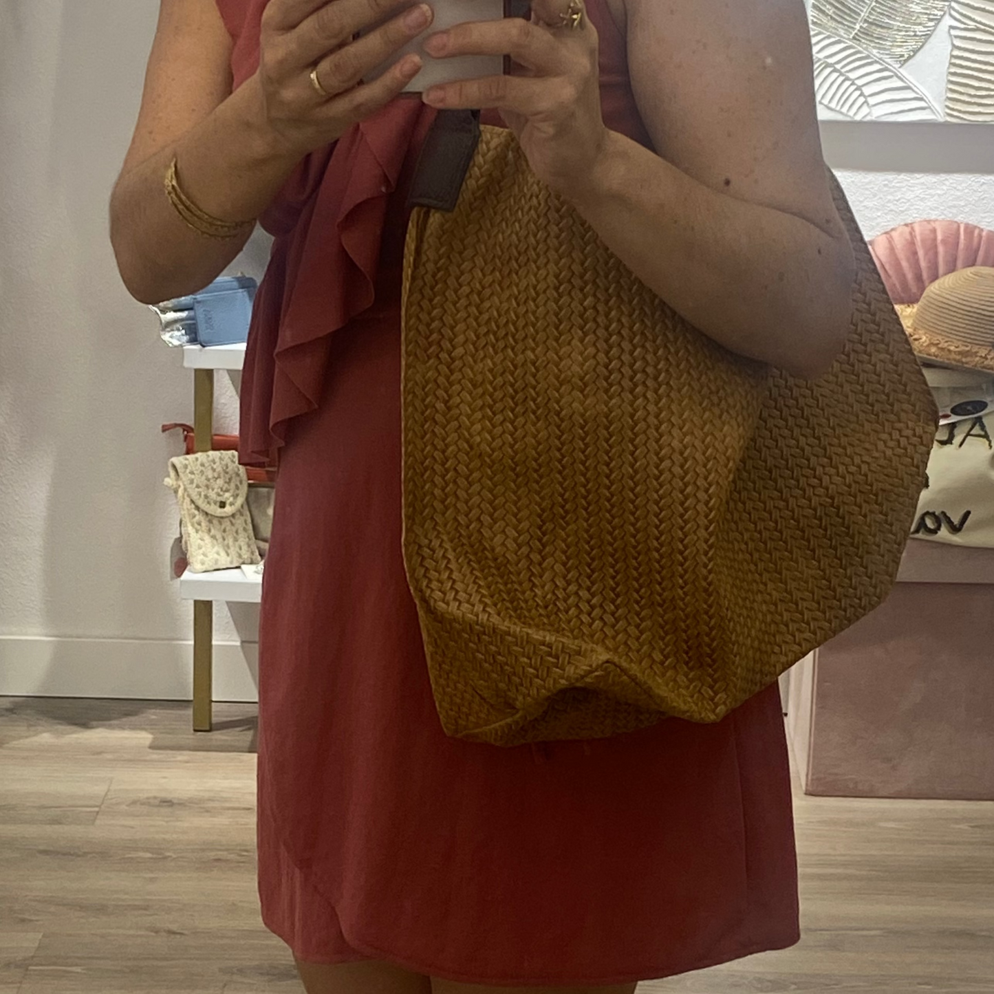 Bolso de piel 100% piel de vacuno tipo shopper efecto trenzado color negro y chocolate - mbyou