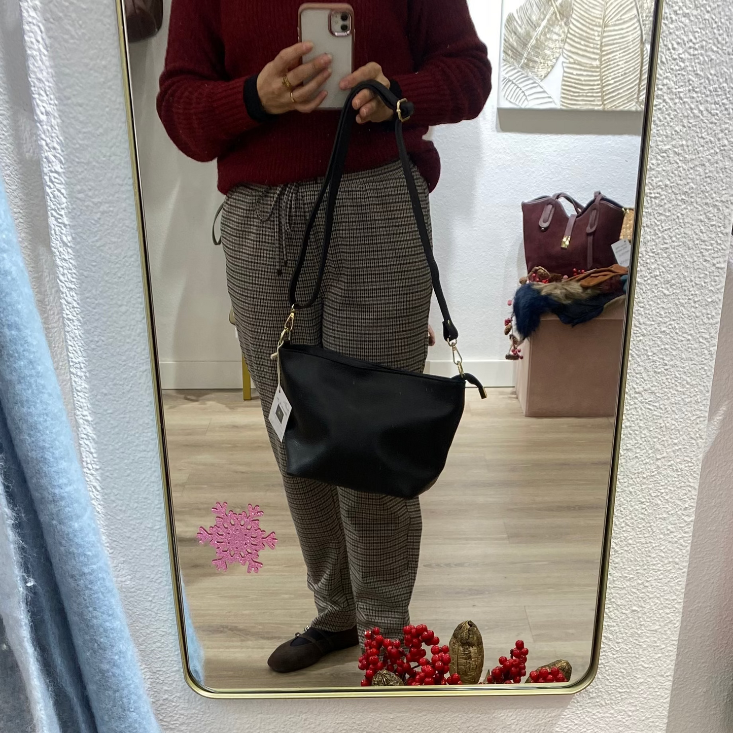 Bolso bandolera piel 100% auténtica liso color negro