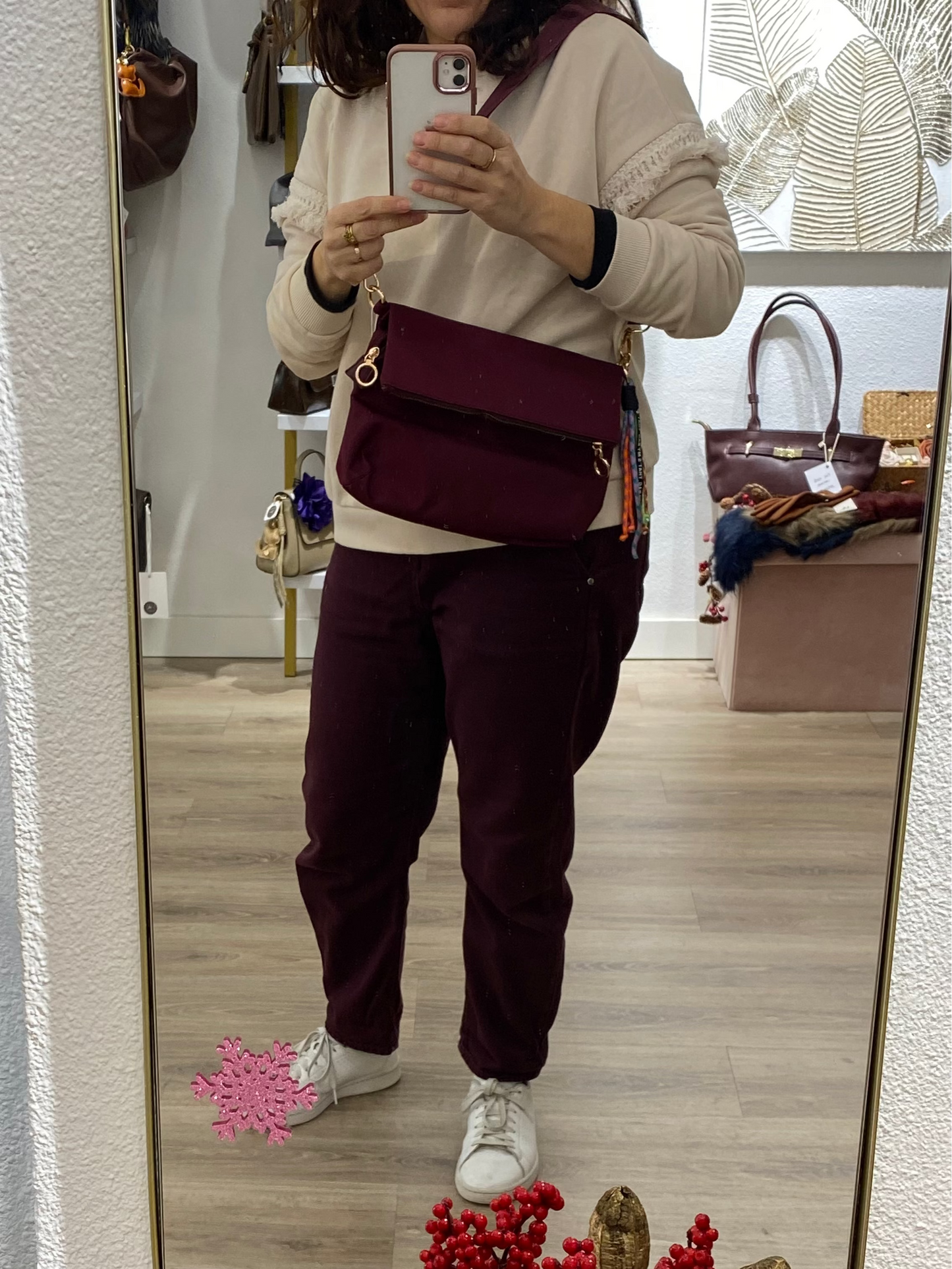 Bolso bandolera nylon camel con llavero de cuerdas