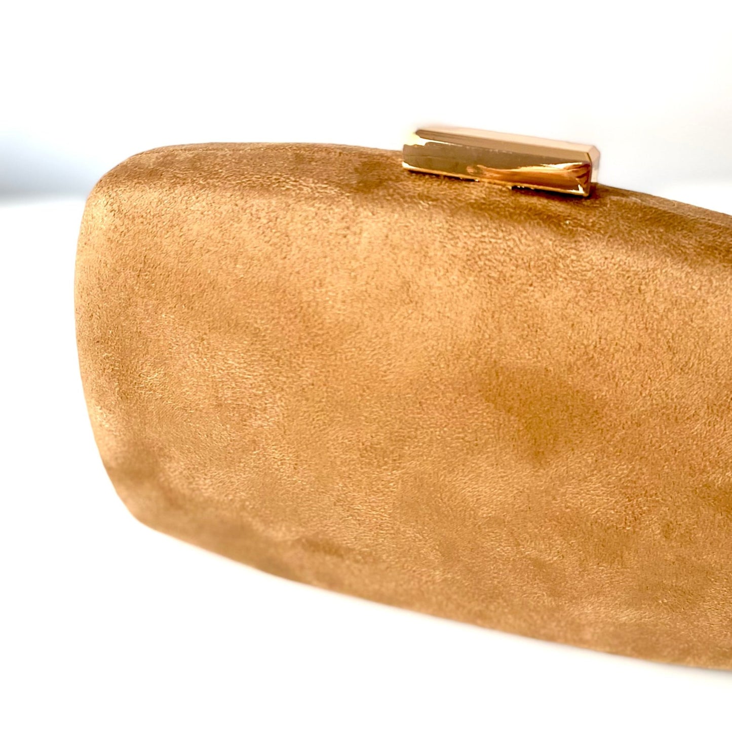 Bolso de fiesta de mano ante marrón y cierre dorado - mbyou