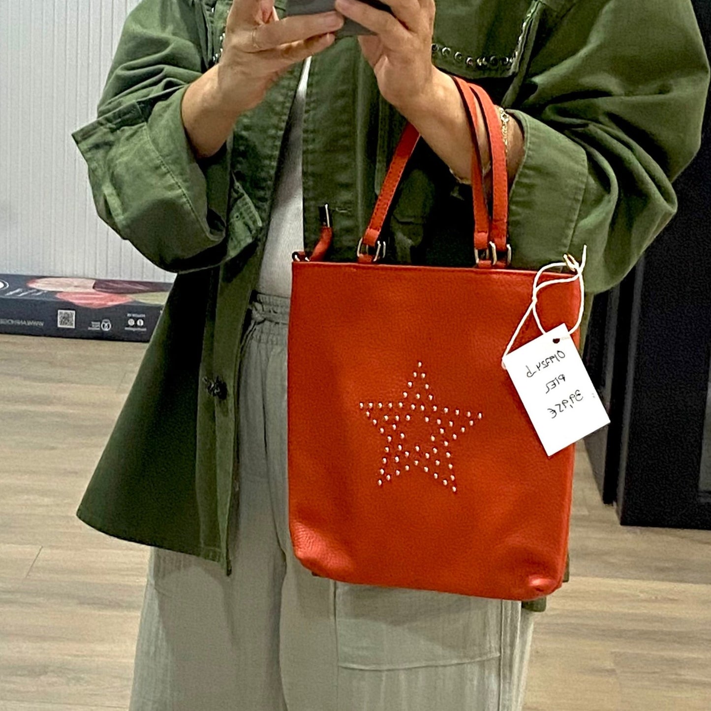 Bolso de piel auténtica 100% vacuno tipo shopper azul con estrella dorada - mbyou