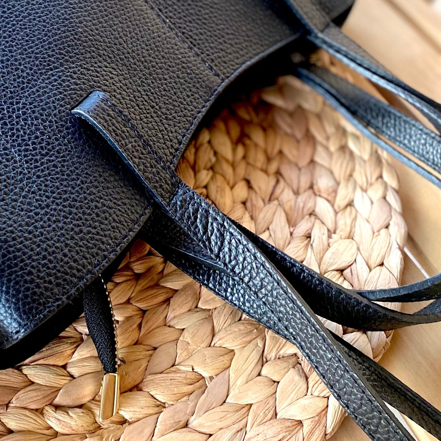 Crossbody bag with black stitching