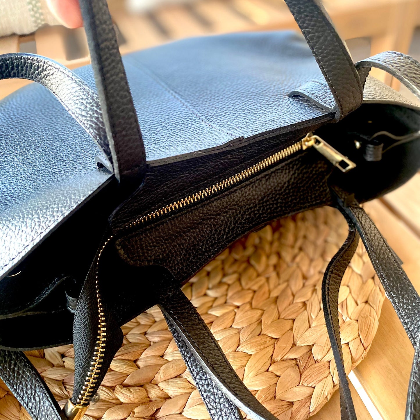 Crossbody bag with black stitching