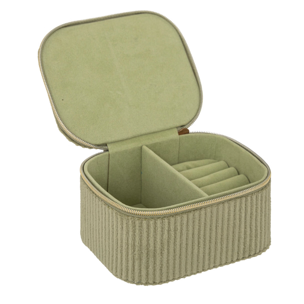 Joyero de viaje acabado suave arrugado verde claro