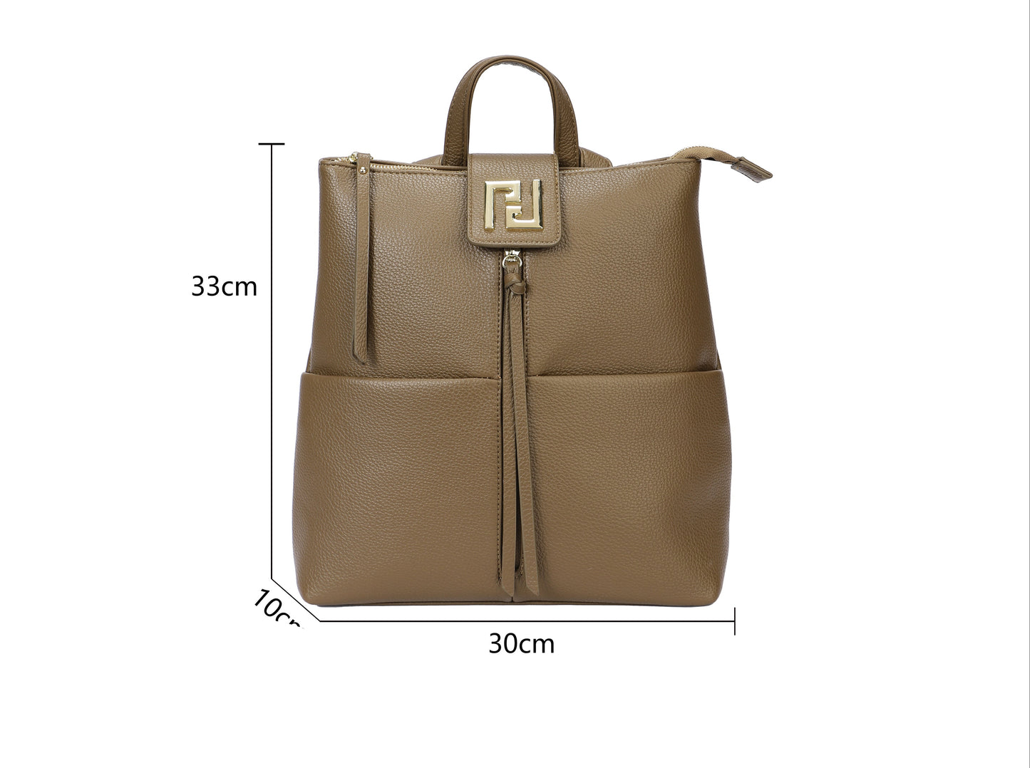 Mochila cuadrada efecto piel con cierre cremallera y detalles dorados color chocolate -mbyou