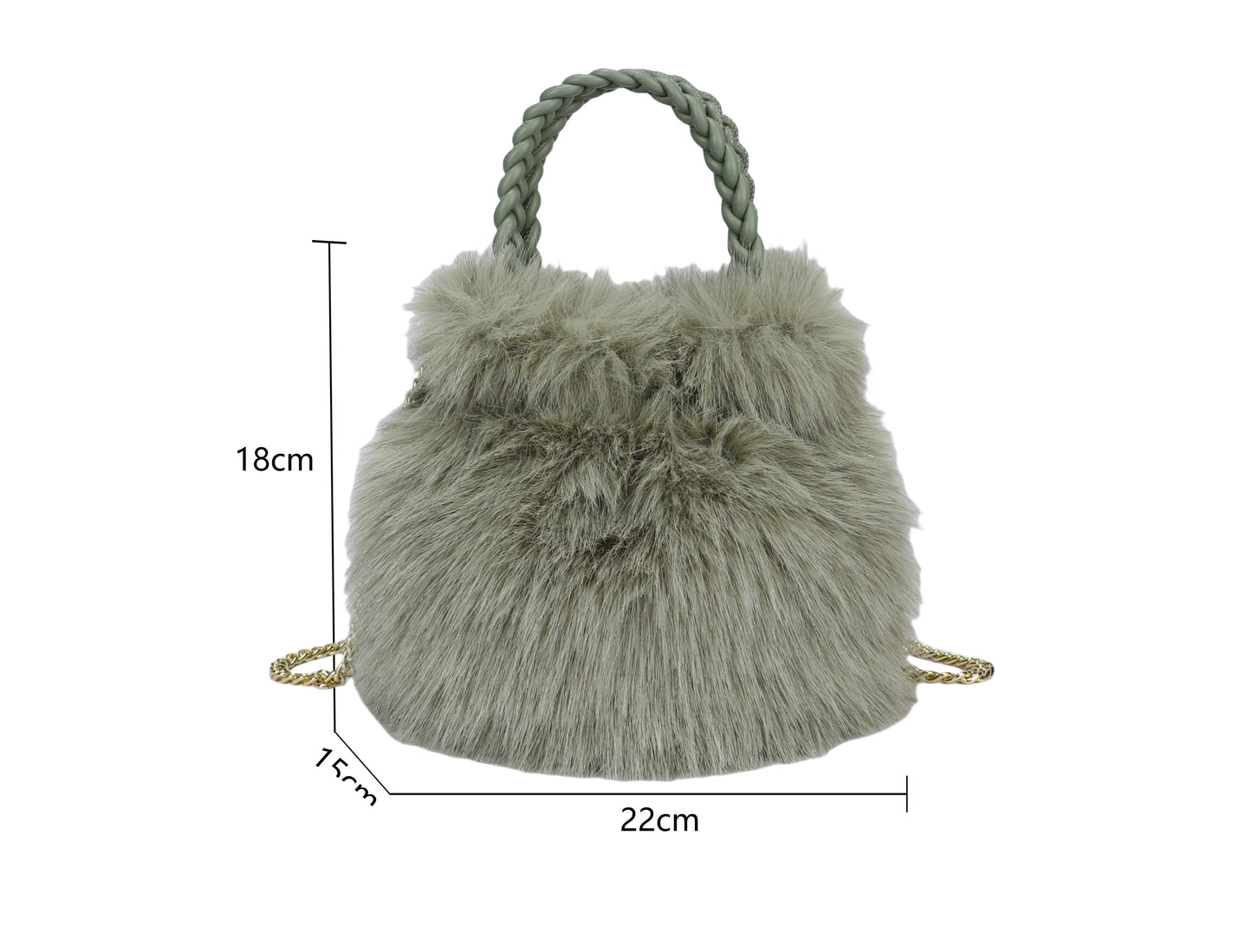 Bolso de mano o bandolera con pelaje en color marrón claro y el asa trenzada - mbyou