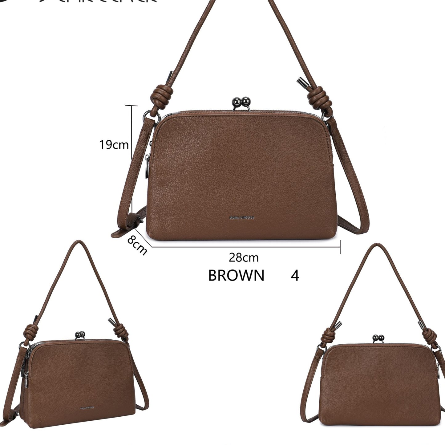 Bolso de mano y bandolera de nudos con cierre vintage y efecto piel liso color chocolate - mbyou
