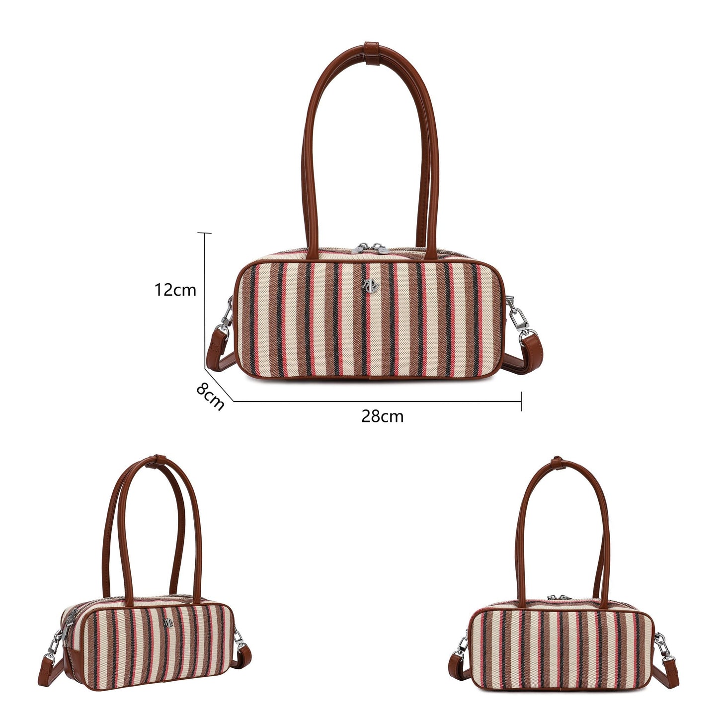 Bolso de hombro con asas largas y a rayas en marrón
