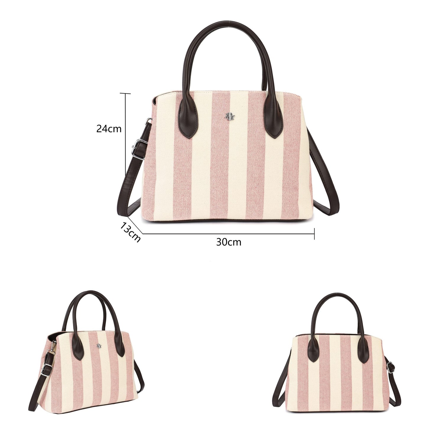 Bolso mediano a rayas en azul y chocolate - Moments by You