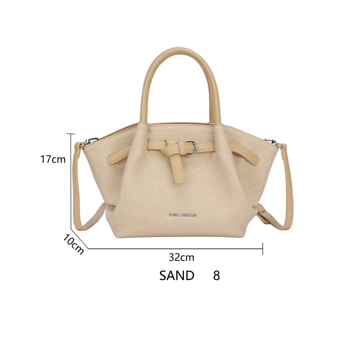 Bolso de mano shopper con fruncido y cinturón con hebilla acabado en tejido beige