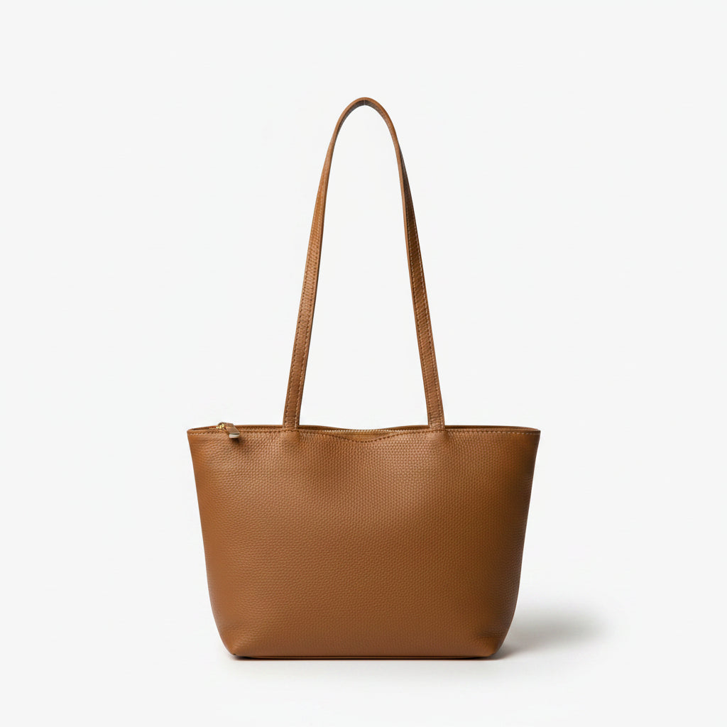 Bolso tipo shopper pequeño 100% piel de vacuno auténtica camel - Moments by You