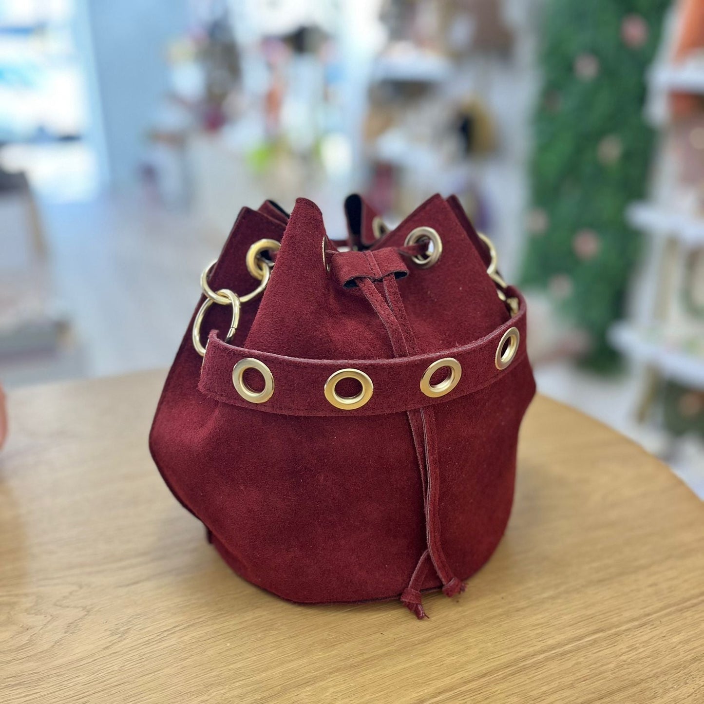 Bolso de hombro tipo saco 100% piel serraje auténtica burdeos - mbyou