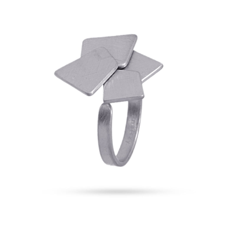 Anillo de acero pulido mate con diseño geométrico acabado plata - mbyou