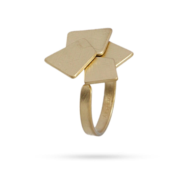 Anillo de acero pulido mate con diseño geométrico acabado oro - mbyou
