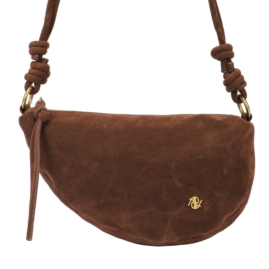 Bolso tipo bandolera media luna ligero efecto piel de ante color camel - mbyou
