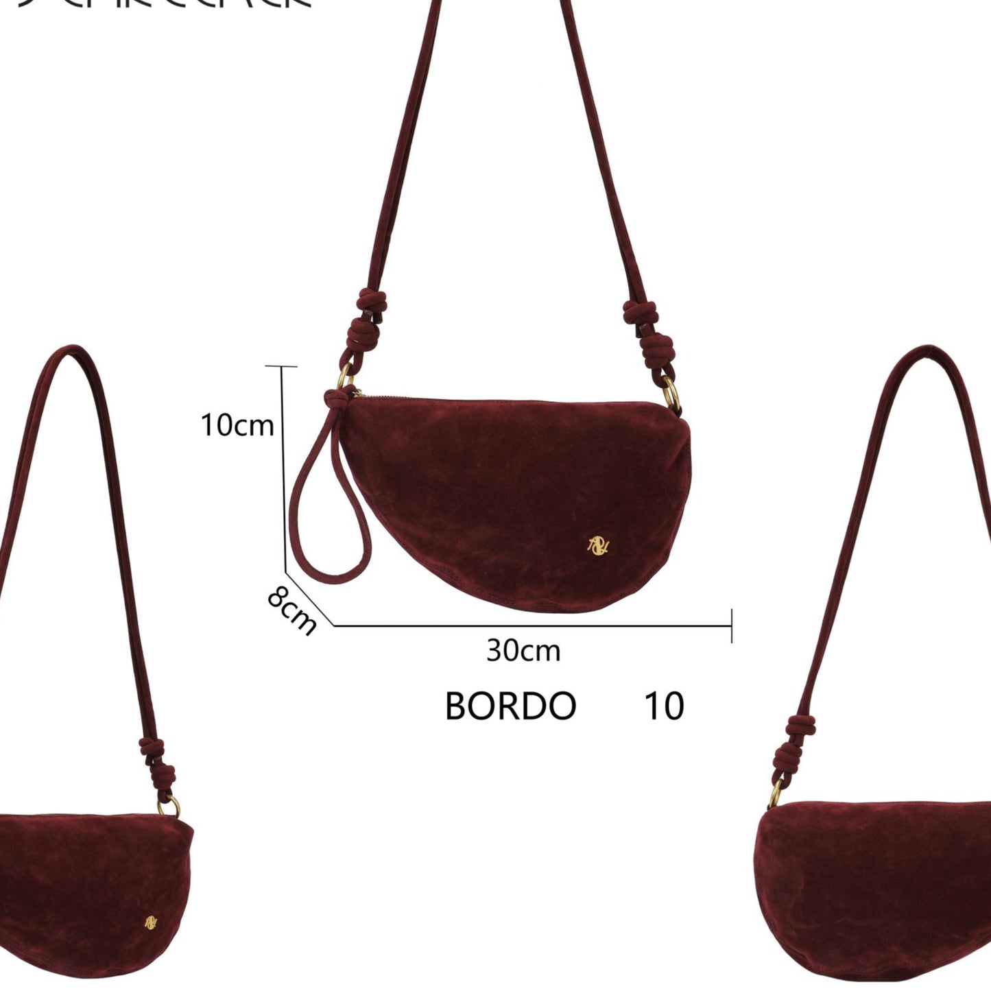 Bolso tipo bandolera media luna ligero efecto piel de ante color burdeos - mbyou
