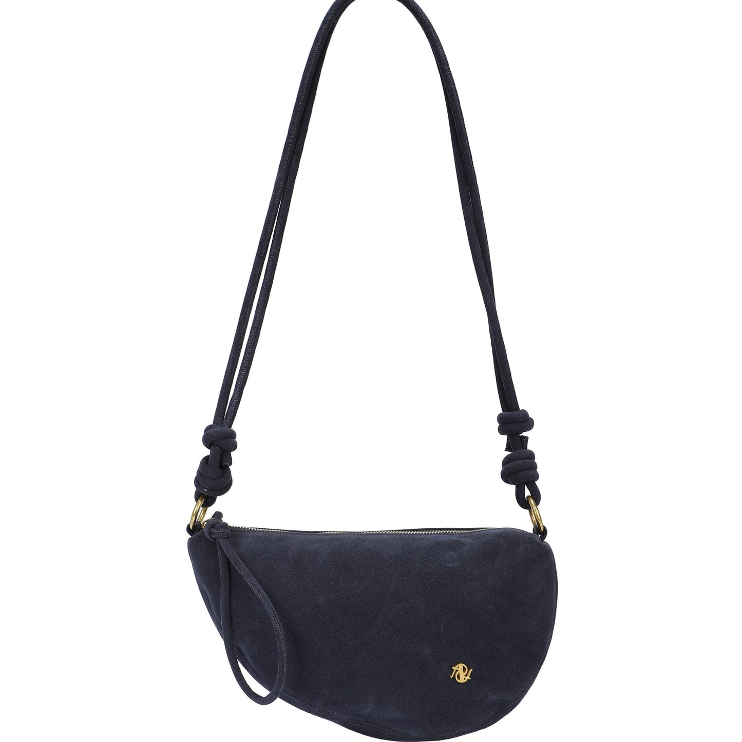 Bolso tipo bandolera media luna ligero efecto piel de ante color azul marino - mbyou