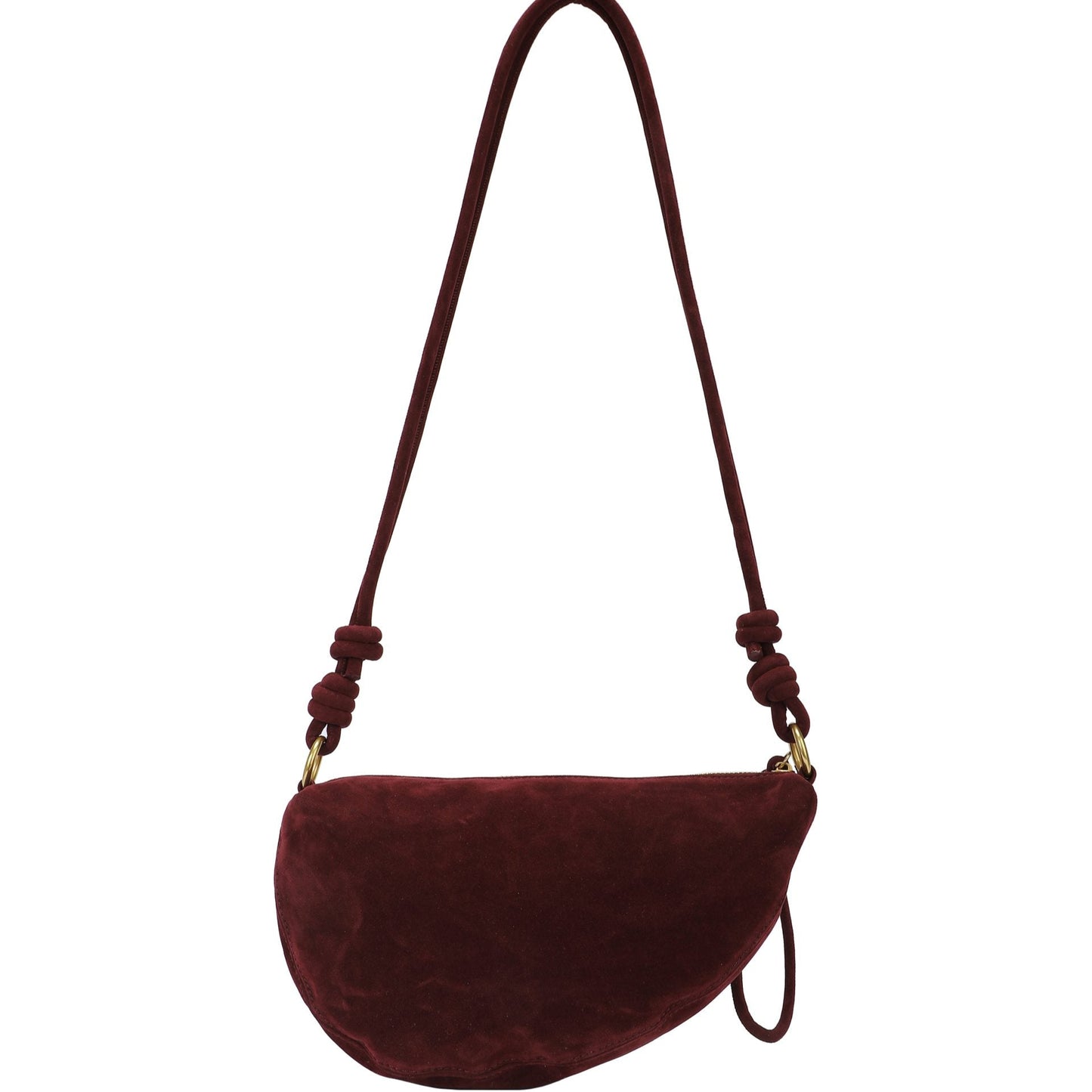Bolso tipo bandolera media luna ligero efecto piel de ante color burdeos - mbyou