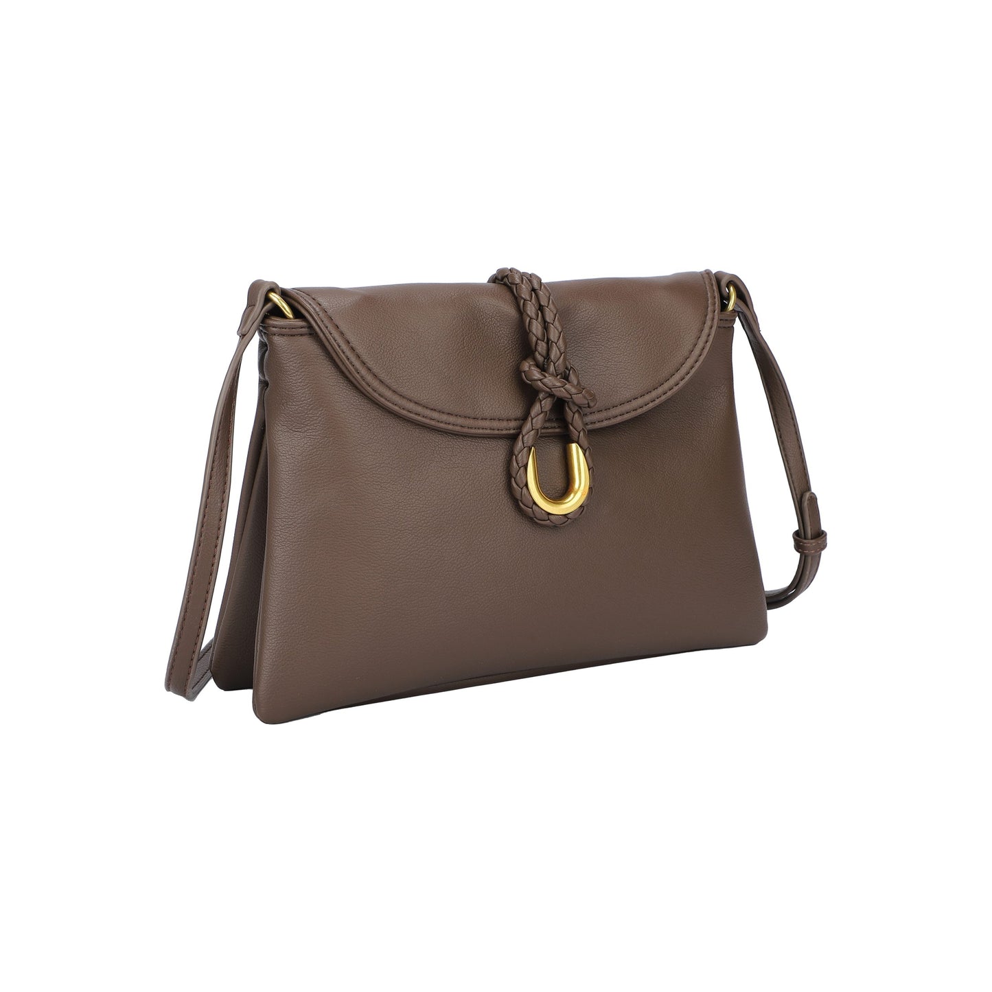 Bolso tipo sobre efecto piel con cierre trenzado color café - mbyou