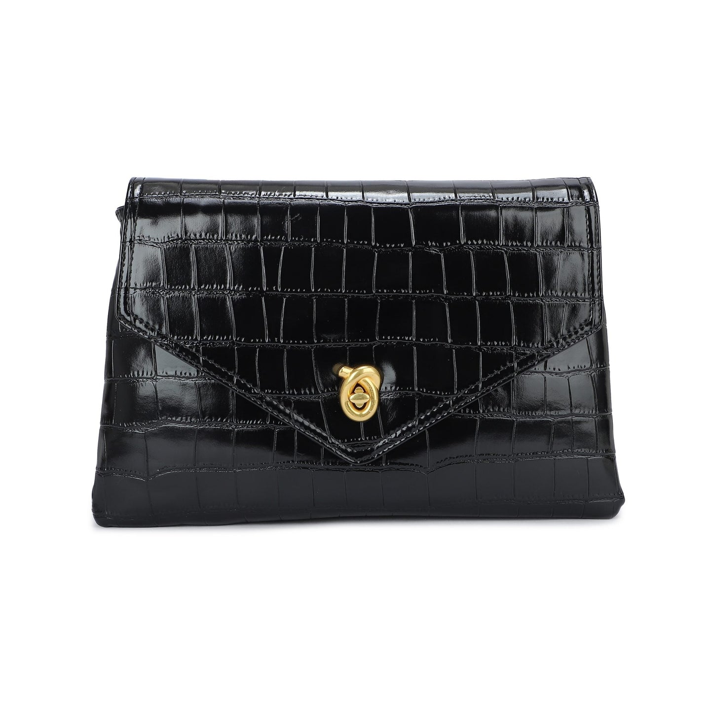 Bolso de mano y bandolera con solapa acabado cocodrilo color negro - mbyou