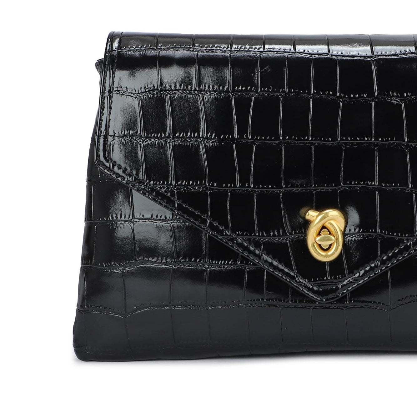 Bolso de mano y bandolera con solapa acabado cocodrilo color negro - mbyou