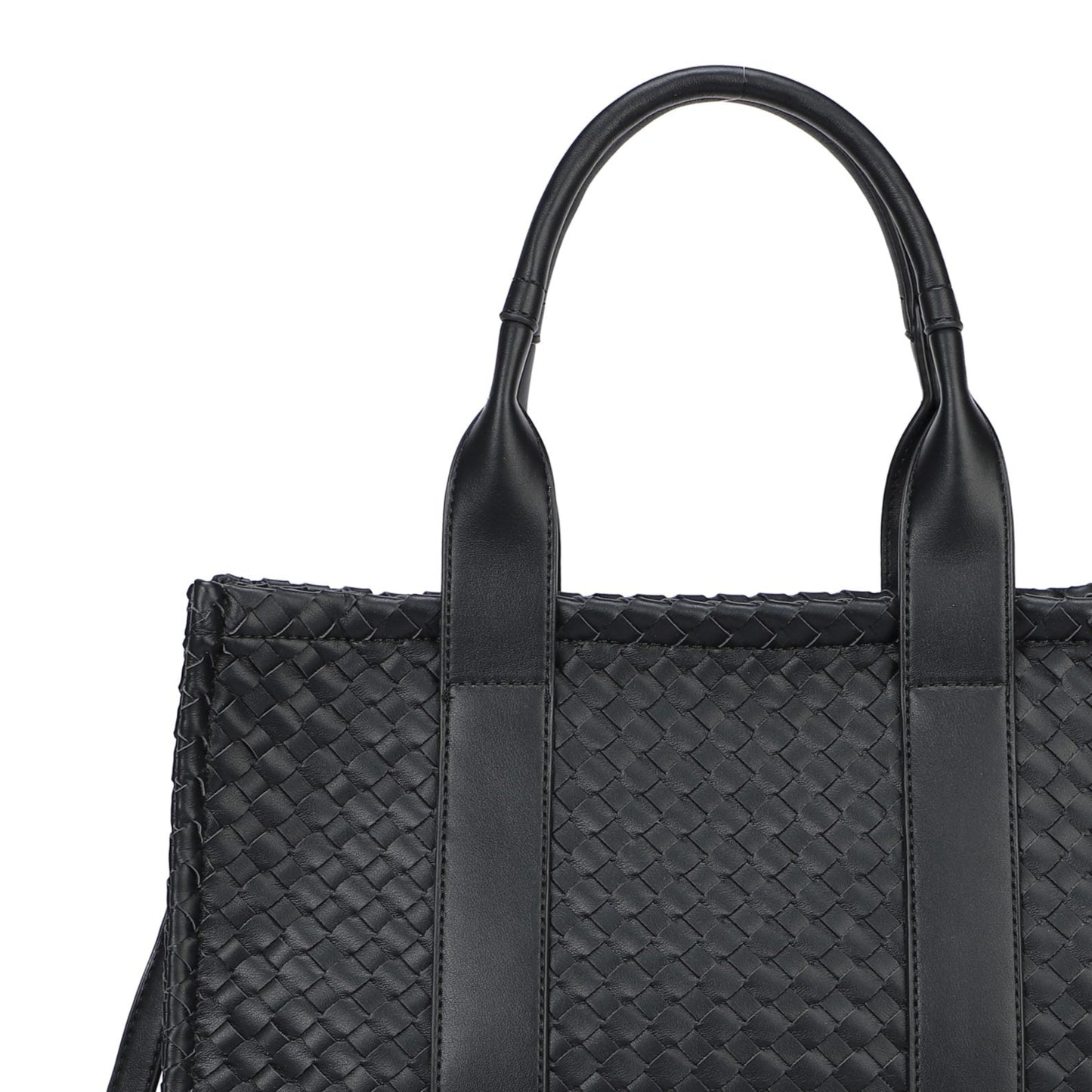 Bolso tote con bandolera trenzado y cierre cremallera color negro - mbyou