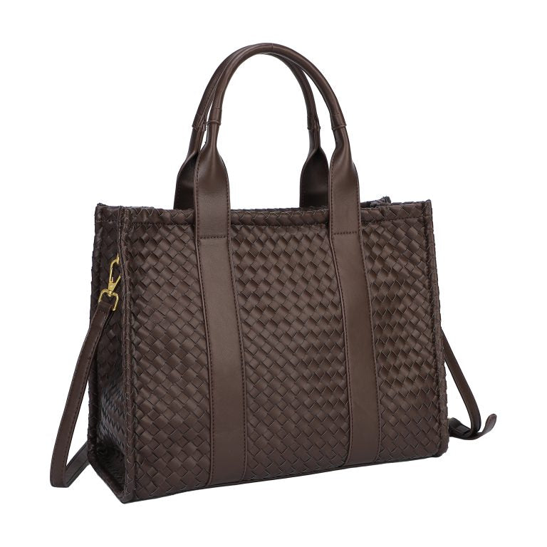 Bolso tote con bandolera trenzado y cierre cremallera color chocolate - mbyou