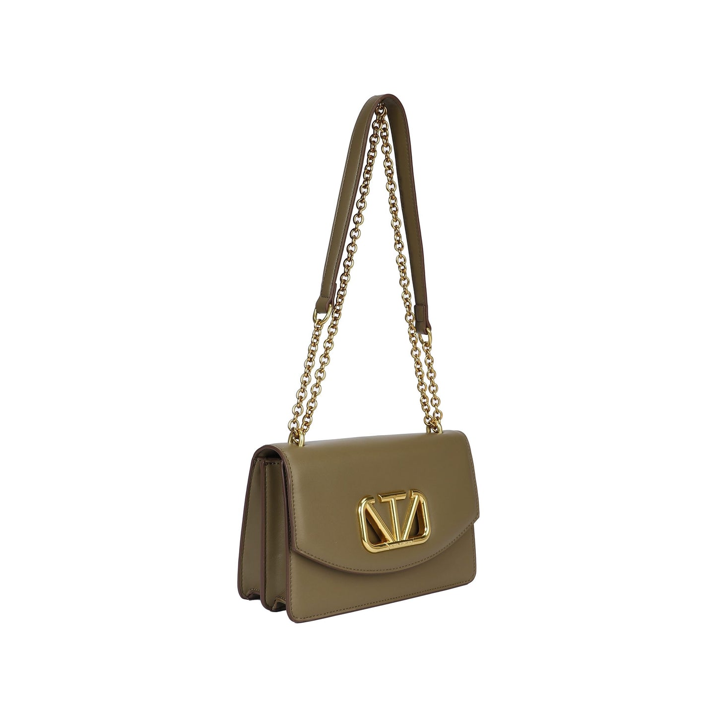 Bolso bandolera rígido con solapa y detalle de logo dorado color verde oliva - mbyou