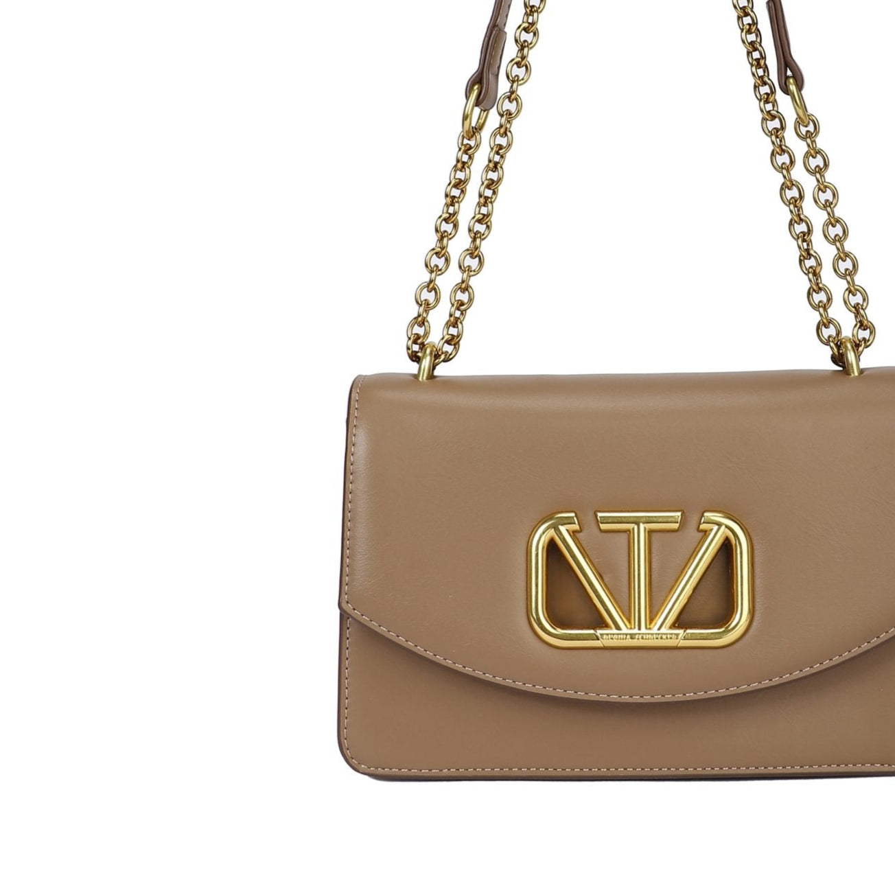 Bolso bandolera rígido con solapa y detalle de logo dorado color marrón grisáceo - mbyou
