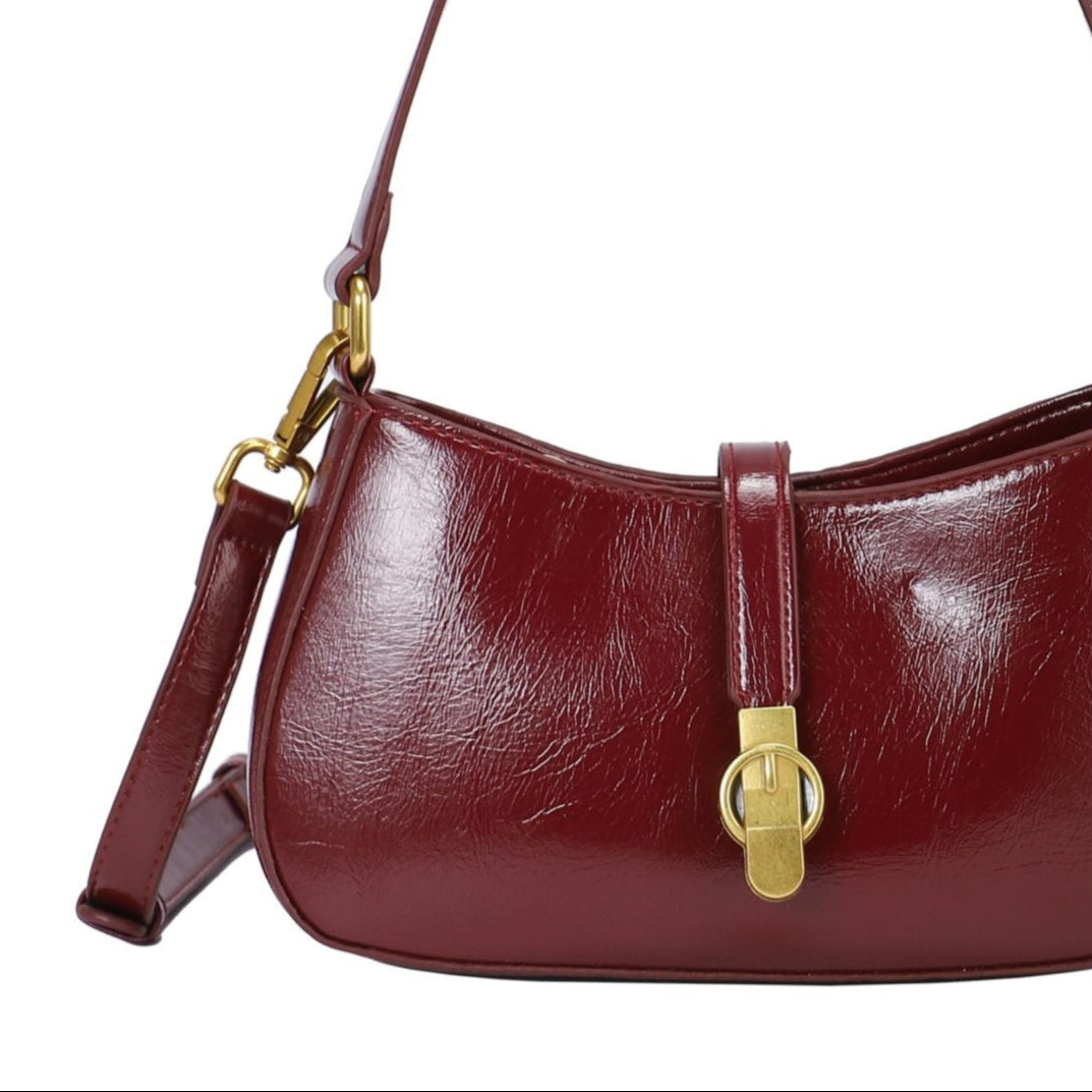 Bolso de mano pequeño efecto piel liso color burdeos - mbyou