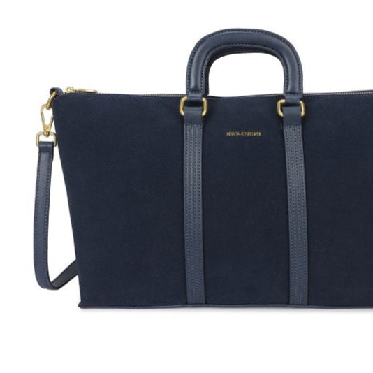 Bolso grande tipo maletín acabado efecto ante en color azul marino - mbyou