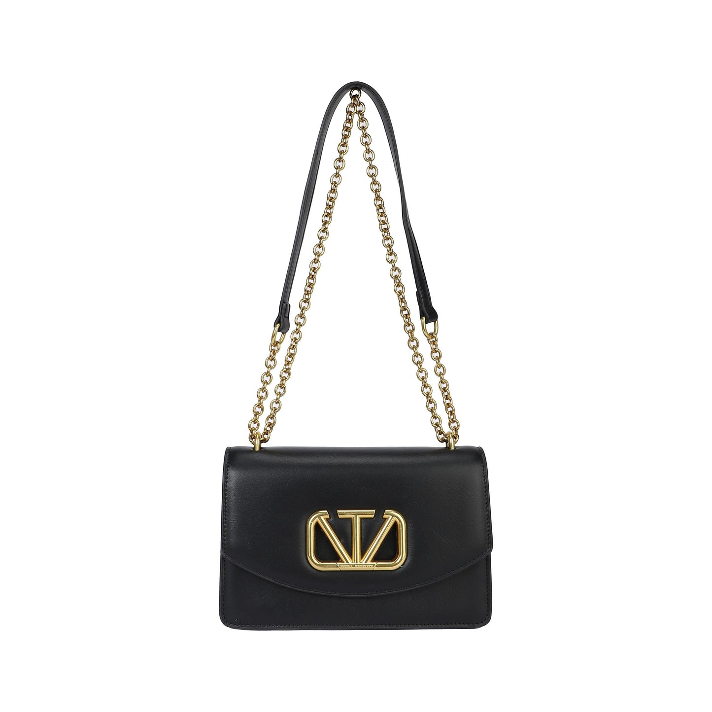 Bolso bandolera rígido con solapa y detalle de logo dorado color negro - mbyou