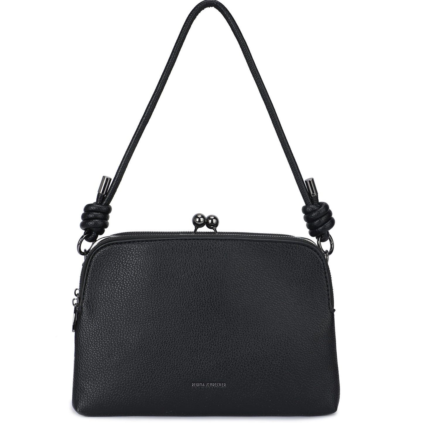 Bolso de mano y bandolera de nudos con cierre vintage y efecto piel liso color negro - mbyou