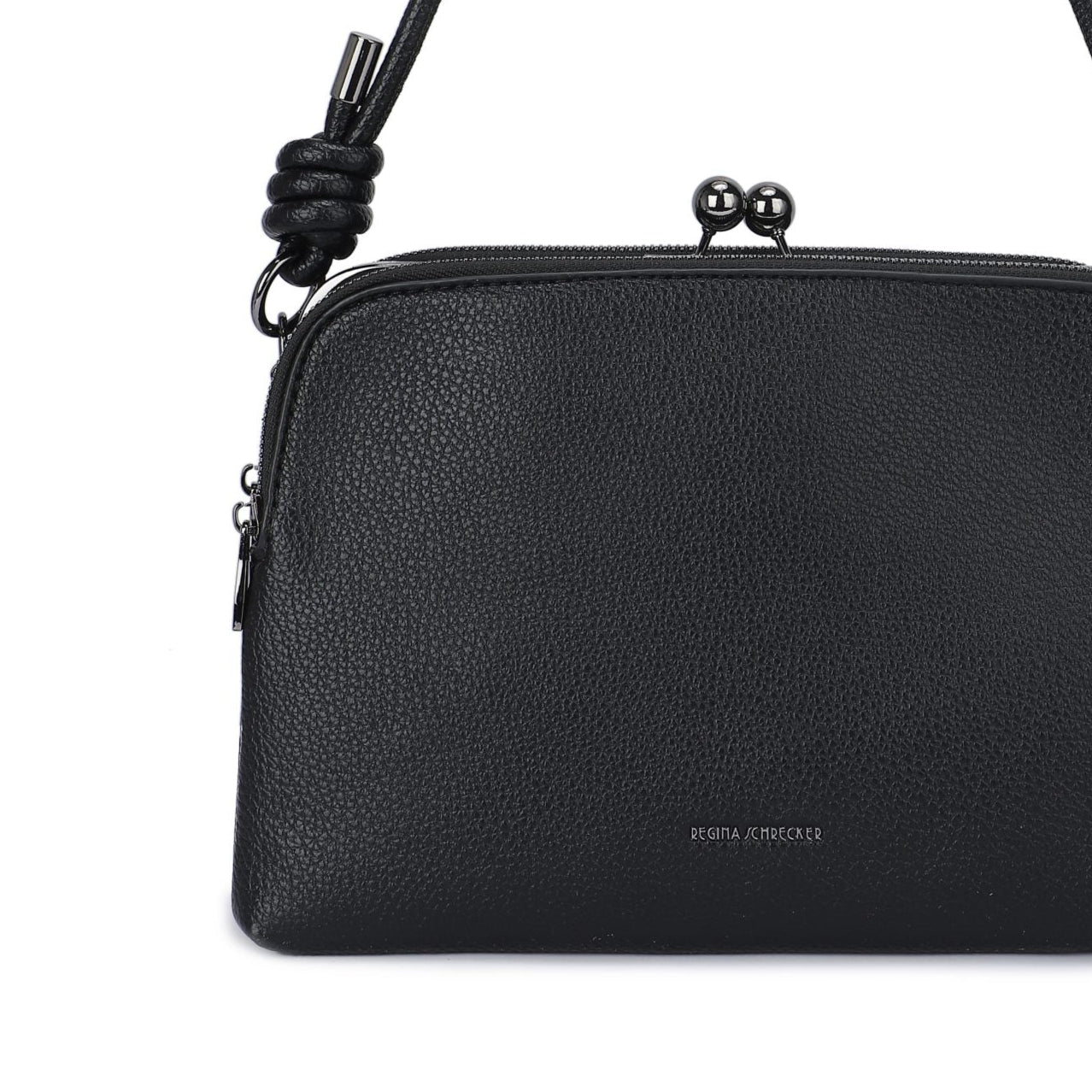 Bolso de mano y bandolera de nudos con cierre vintage y efecto piel liso color negro - mbyou