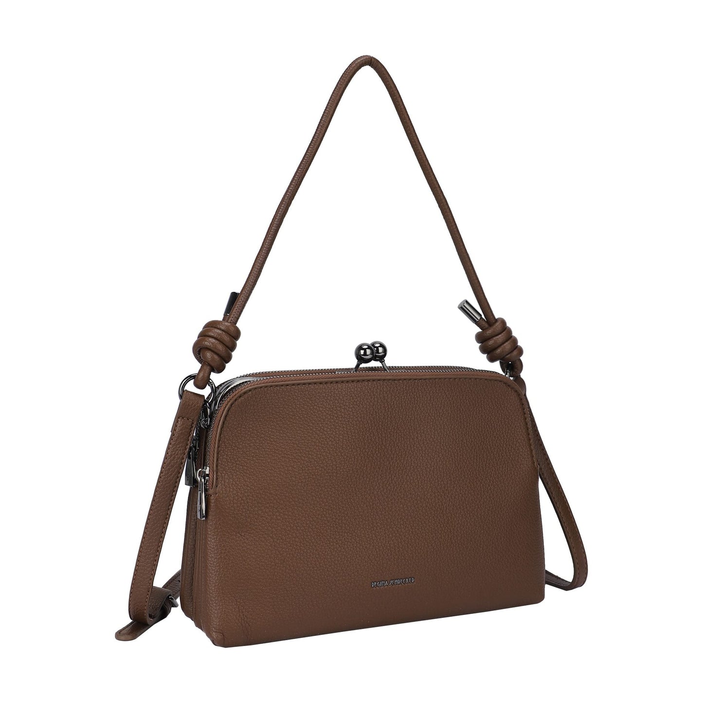 Bolso de mano y bandolera de nudos con cierre vintage y efecto piel liso color chocolate - mbyou