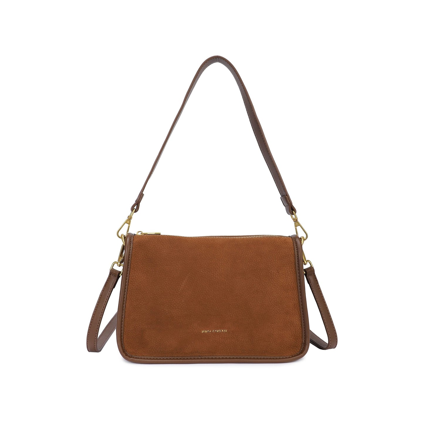 Bolso bandolera tipo ante con cierre de cremallera liso color camel - mbyou