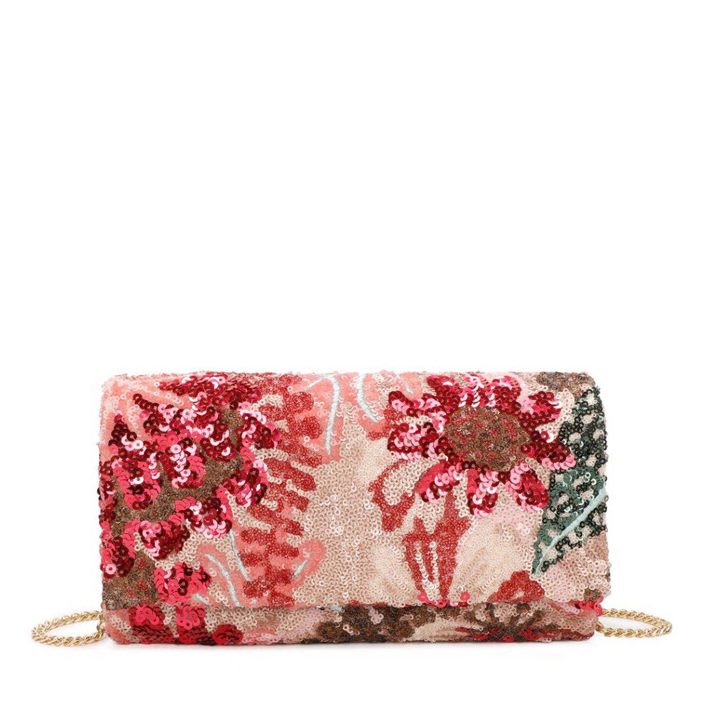 Bolso de mano tipo clutch con lentejuelas estampadas color fucsia - mbyou