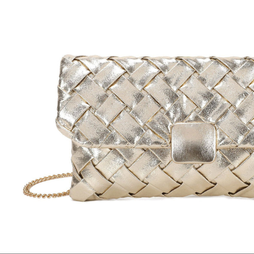 Sac à main pochette de soirée en satin noir avec bretelles croisées