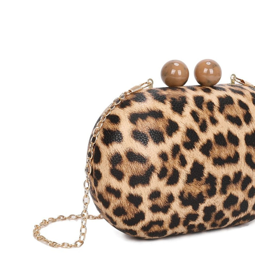 Bolso pochette rígido estampado animal print negro y marrón - mbyou