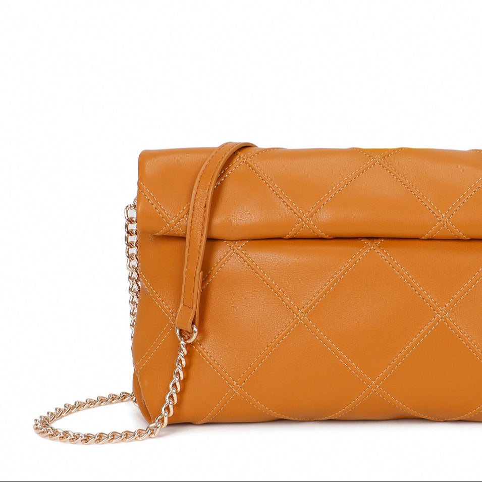Bolso bandolera efecto piel con detalle cuadriculado color camel - mbyou