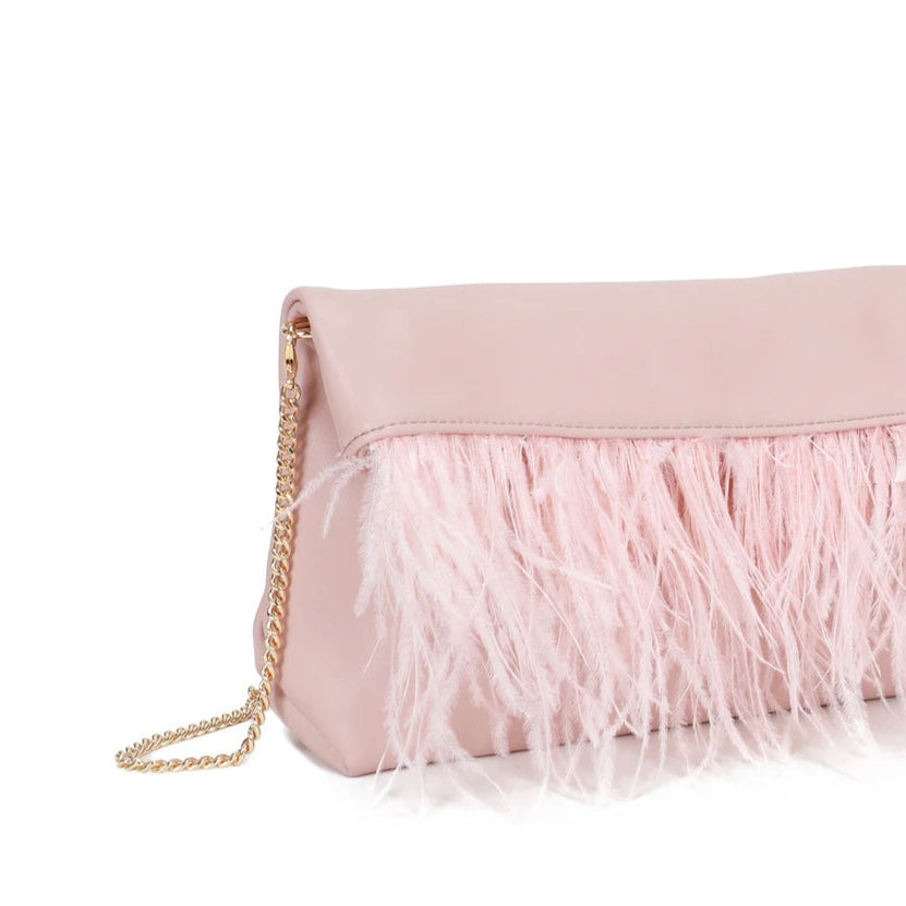 Bolso bandolera estilo napa con plumas color rosa claro - mbyou